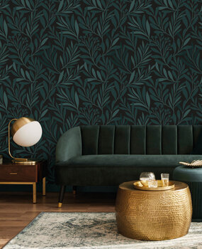 Bladeren behang Olive Serenity, groen, afwasbaar Bladeren behang Olive Serenity, groen, afwasbaar
