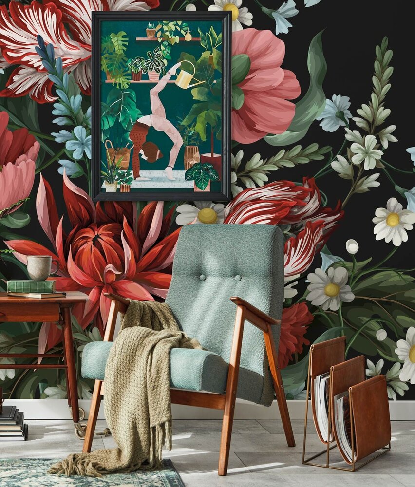 Bloemen behang Blossom Blast, kleurrijk, afwasbaar