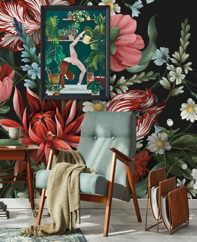 Bloemen behang Blossom Blast, kleurrijk, afwasbaar Bloemen behang Blossom Blast, kleurrijk, afwasbaar