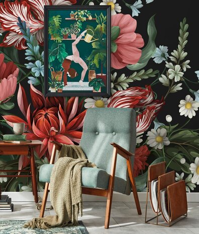 Bloemen behang Blossom Blast, kleurrijk, afwasbaar