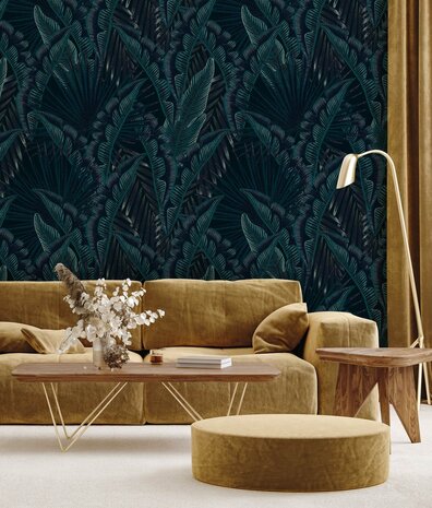 Blättertapete Palm Whispers, blau, waschbar Blättertapete Palm Whispers, blau, waschbar