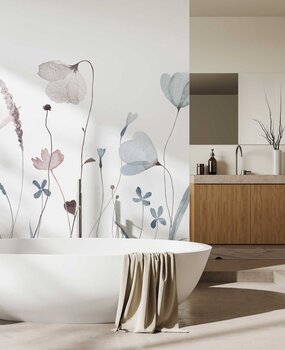 Bloemen behang Watercolor Blossom, wit, afwasbaar Bloemen behang Watercolor Blossom, wit, afwasbaar