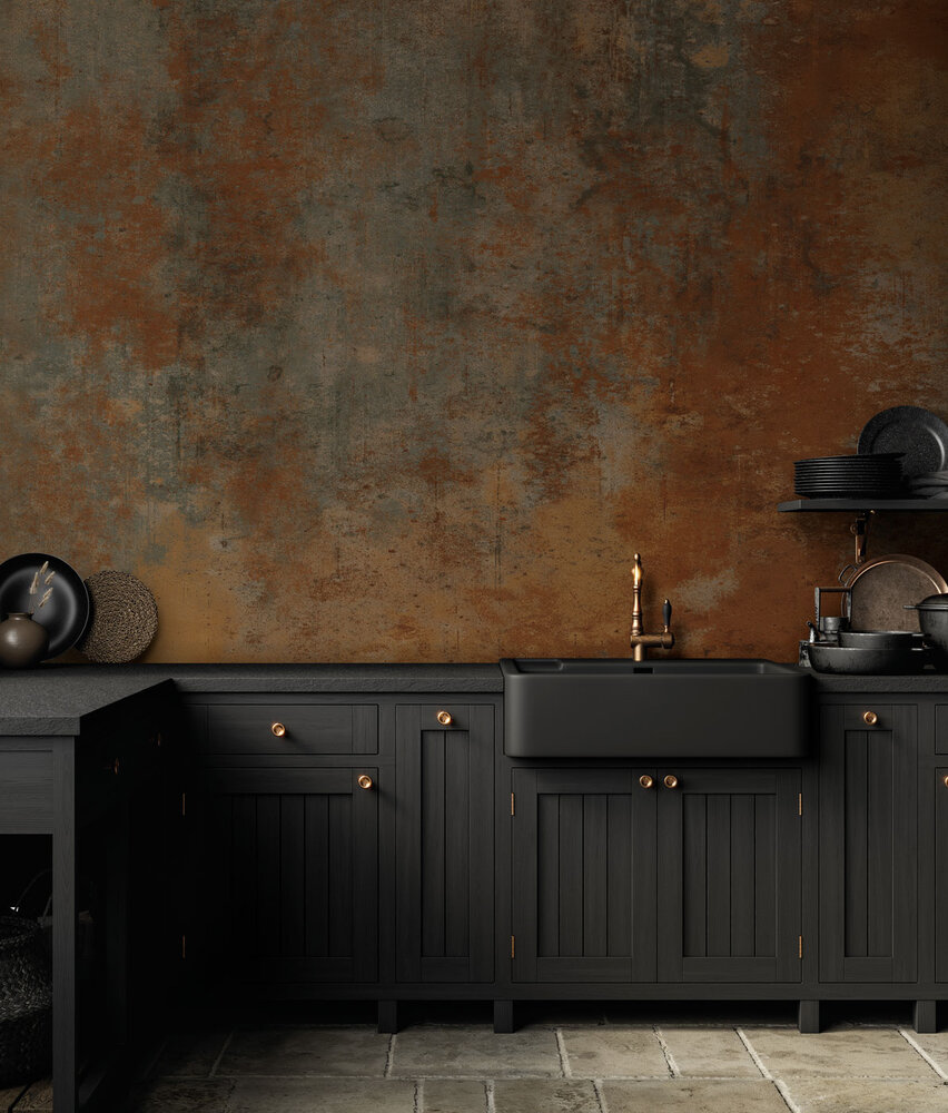 Industrieel behang Rustic Ironscape, bruin, afwasbaar