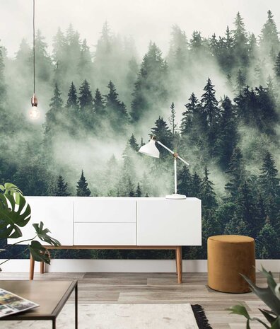 Bossen behang Mystical Grove, groen, afwasbaar Bossen behang Mystical Grove, groen, afwasbaar