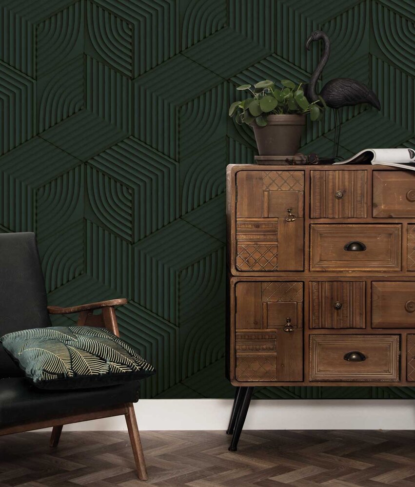 Grafisch behang Mystic Maze, groen, afwasbaar Grafisch behang Mystic Maze, groen, afwasbaar