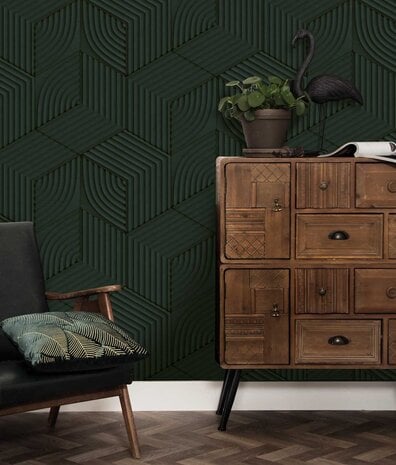 Grafisch behang Mystic Maze, groen, afwasbaar Grafisch behang Mystic Maze, groen, afwasbaar