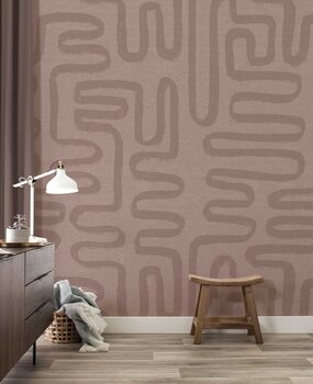 Retro wallpaper Midcentury Swirls, pink, washable Retro wallpaper Midcentury Swirls, pink, washable