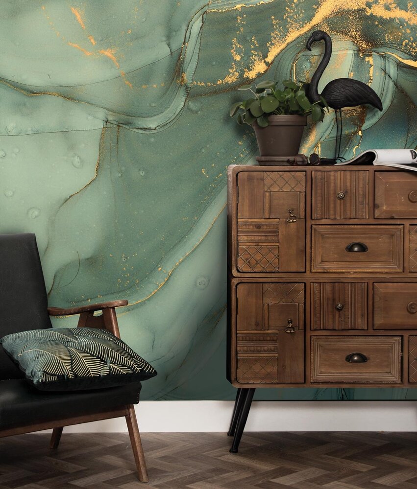Marble wallpaper Emerald Gilded Marble, green, washable Marble wallpaper Emerald Gilded Marble, green, washable