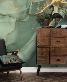 Marmer behang Emerald Gilded Marble, groen, afwasbaar Marmer behang Emerald Gilded Marble, groen, afwasbaar