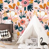 Kinderbehang Floral Fiesta, roze, afwasbaar Kinderbehang Floral Fiesta, roze, afwasbaar