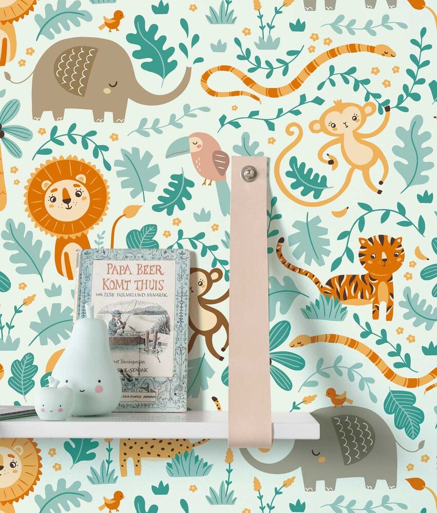 Kindertapete Joyful Jungle Friends, grün, waschbar