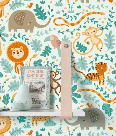 Kindertapete Joyful Jungle Friends, grün, waschbar