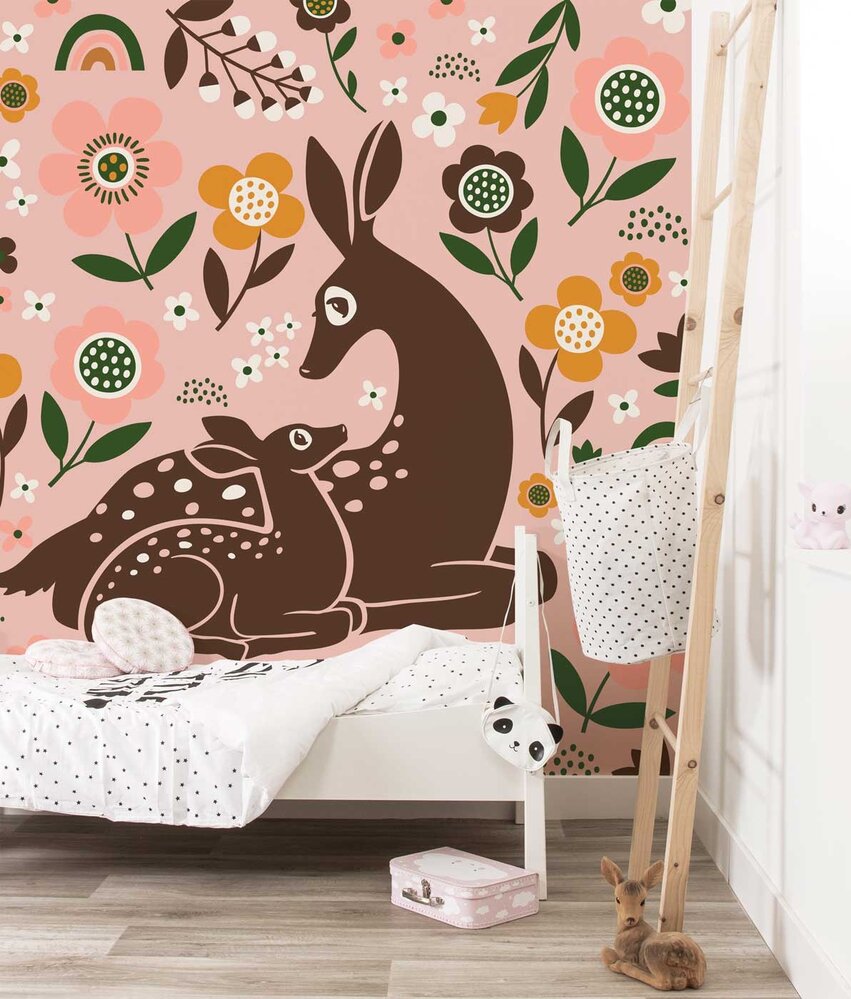 Children's wallpaper Magical Deer Delight, pink, washable Children's wallpaper Magical Deer Delight, pink, washable