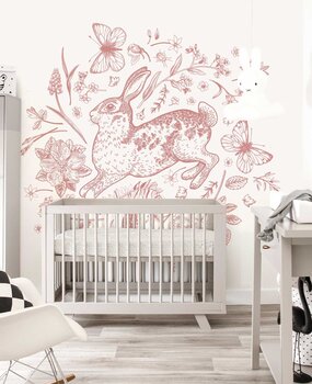 Kinderbehang Blushing Rabbit Dream, roze, afwasbaar Kinderbehang Blushing Rabbit Dream, roze, afwasbaar