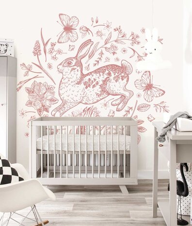 Kinderbehang Blushing Rabbit Dream, roze, afwasbaar