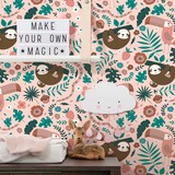 Children's wallpaper animals Cozy Sloth Haven, pink, washable Children's wallpaper animals Cozy Sloth Haven, pink, washable