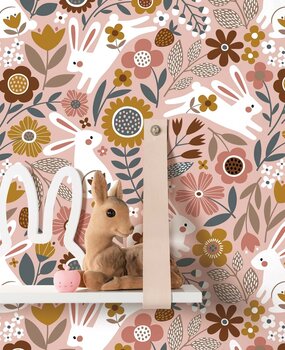 Kindertapete Bunny Blossom Fields, rosa, waschbar Kindertapete Bunny Blossom Fields, rosa, waschbar