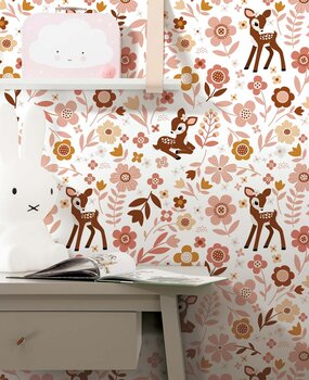 Kinderbehang dieren Vintage Deer Delight, afwasbaar Kinderbehang dieren Vintage Deer Delight, afwasbaar