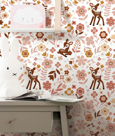 Kindertapete Tiere Vintage Deer Delight, waschbar Kindertapete Tiere Vintage Deer Delight, waschbar