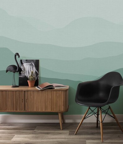 Abstract behang Serene Meadowscape, groen, afwasbaar