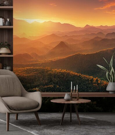 Landschap behang Summit Twilight Glow, afwasbaar Landschap behang Summit Twilight Glow, afwasbaar