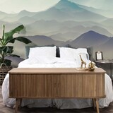 Bergen behang Misty Peaks, blauw, afwasbaar Bergen behang Misty Peaks, blauw, afwasbaar