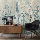 Bloemen behang Concrete Flowers, grijs, afwasbaar Bloemen behang Concrete Flowers, grijs, afwasbaar