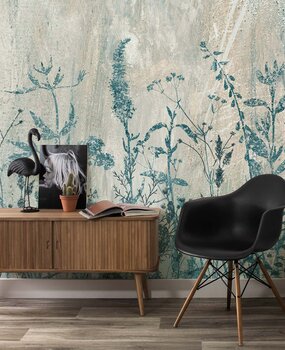 Bloemen behang Concrete Flowers, grijs, afwasbaar Bloemen behang Concrete Flowers, grijs, afwasbaar