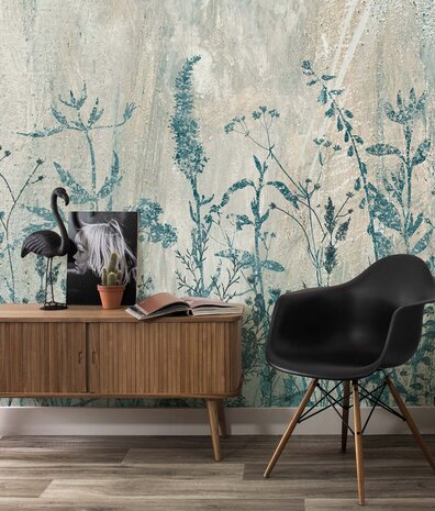 Blumentapete Concrete Flowers, grau, waschbar