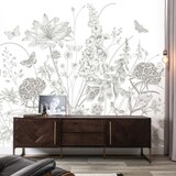 Bloemen behang Blossom Meadow, zwart-wit, afwasbaar Bloemen behang Blossom Meadow, zwart-wit, afwasbaar