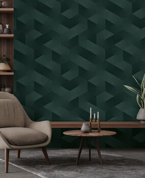 Abstrakte Tapete Dark Emerald Symmetry, grün, waschbar Abstrakte Tapete Dark Emerald Symmetry, grün, waschbar