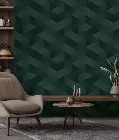 Abstract behang Dark Emerald Symmetry, groen, afwasbaar Abstract behang Dark Emerald Symmetry, groen, afwasbaar