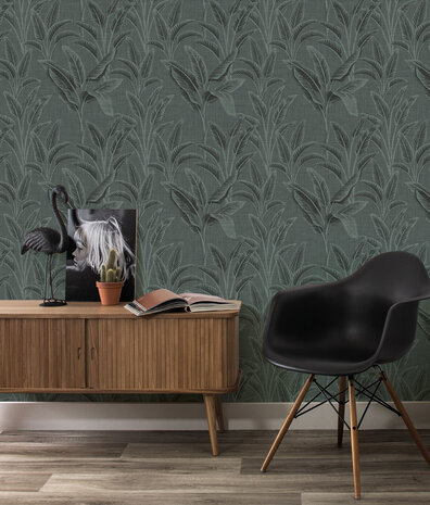 Bladeren behang Banana Breeze, blauw, afwasbaar Bladeren behang Banana Breeze, blauw, afwasbaar