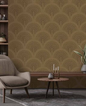 Retro behang Midcentury Curves, bruin, afwasbaar Retro behang Midcentury Curves, bruin, afwasbaar