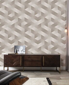 Grafisch behang Sleek Geometry, zand, afwasbaar Grafisch behang Sleek Geometry, zand, afwasbaar