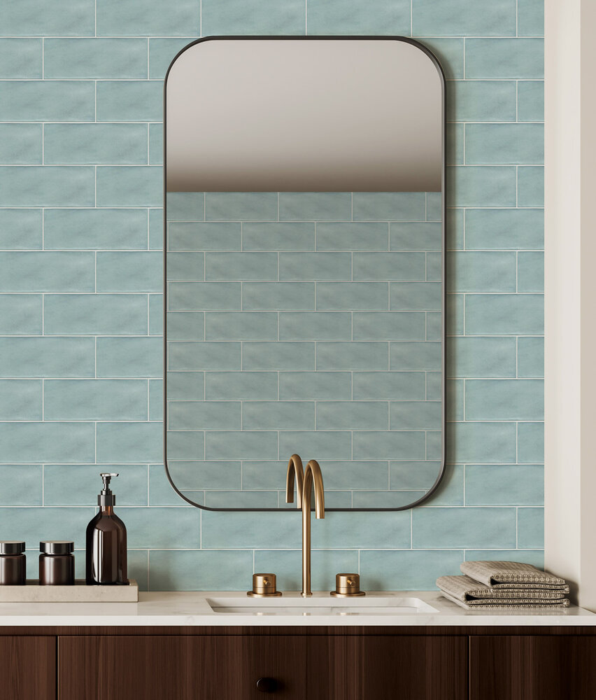 Behang Heavenly Blue Tiles, blauw, afwasbaar Behang Heavenly Blue Tiles, blauw, afwasbaar