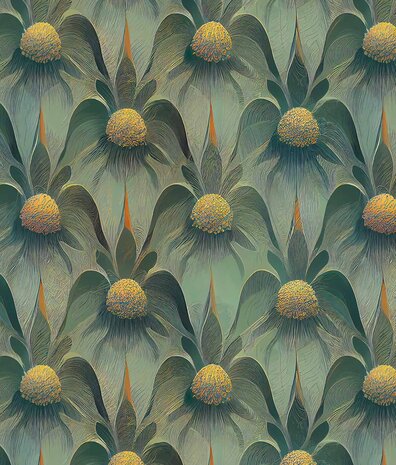 Floral wallpaper Blossom Medley, green, washable