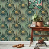 Floral wallpaper Blossom Medley, green, washable Floral wallpaper Blossom Medley, green, washable