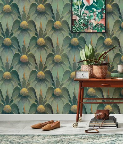 Bloemen behang Blossom Medley, groen, afwasbaar