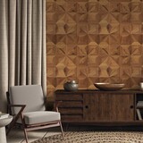 Behang hout Geometric Wood, bruin, afwasbaar Behang hout Geometric Wood, bruin, afwasbaar