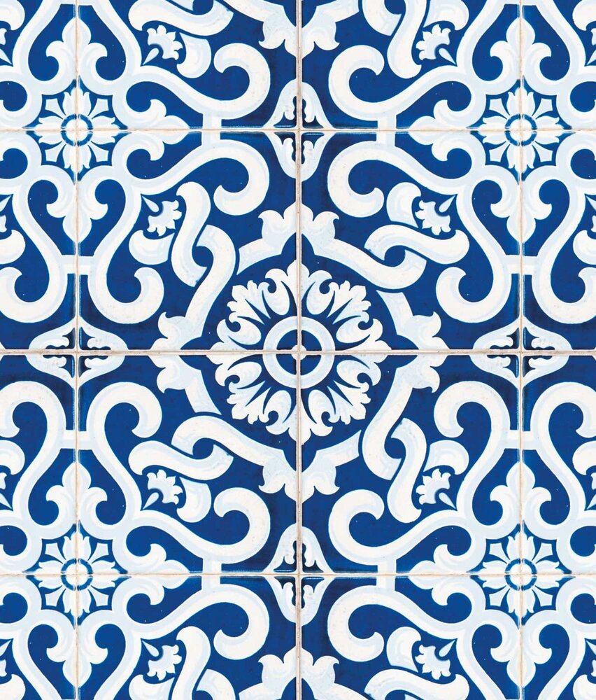 Behang Portuguese Style Tiles, blauw, afwasbaar