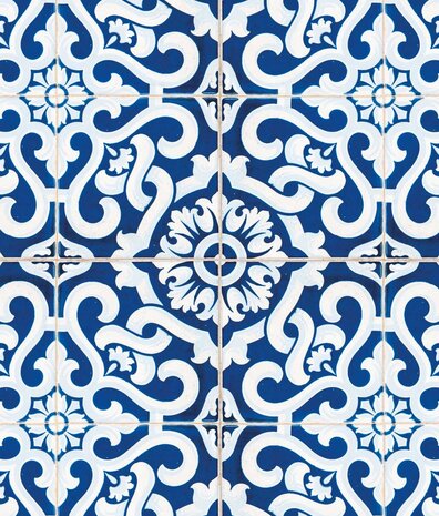 Wallpaper Portuguese Style Tiles, blue, washable Wallpaper Portuguese Style Tiles, blue, washable
