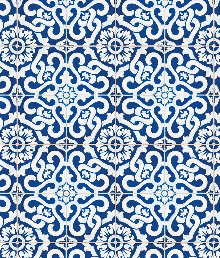 Wallpaper Portuguese Style Tiles, blue, washable Wallpaper Portuguese Style Tiles, blue, washable