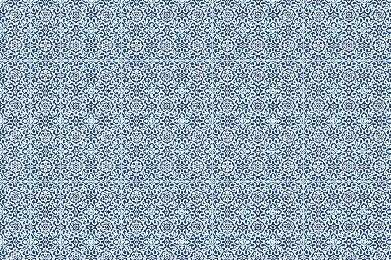 Tapete mit portugiesischen Fliesen, blau, waschbar Tapete mit portugiesischen Fliesen, blau, waschbar