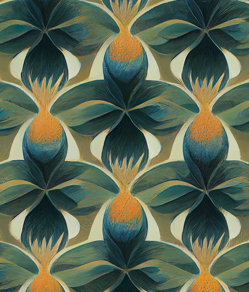 Bloemen behang Retro Style Flowers, groen, afwasbaar