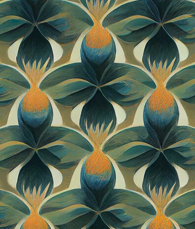 Bloemen behang Retro Style Flowers, groen, afwasbaar