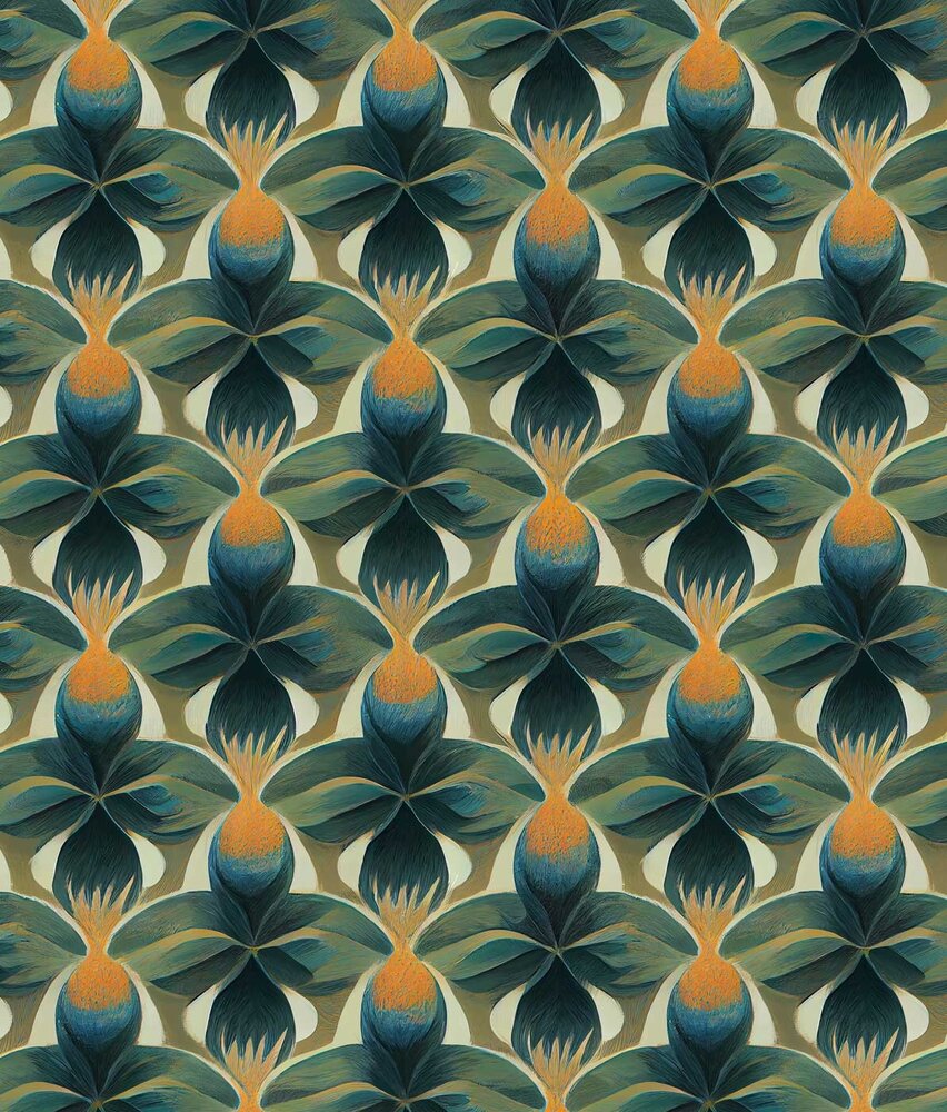 Bloemen behang Retro Style Flowers, groen, afwasbaar