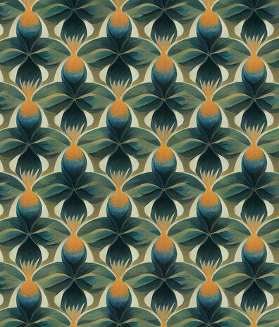 Bloemen behang Retro Style Flowers, groen, afwasbaar