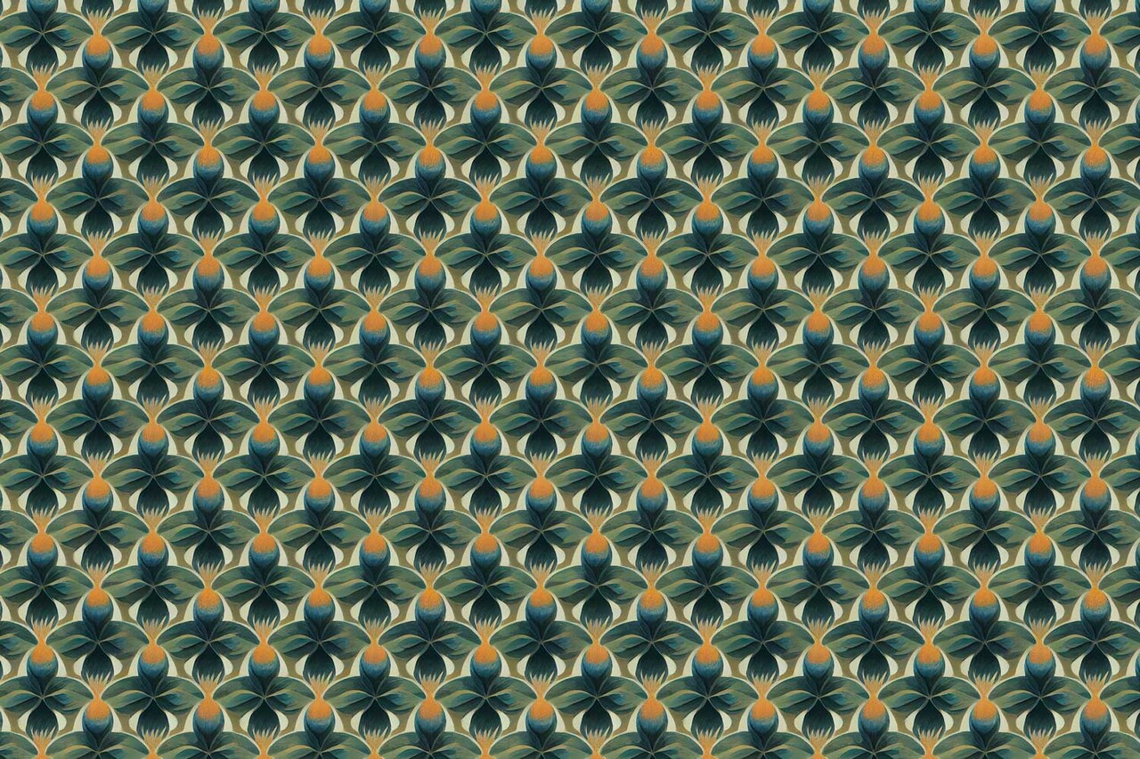 Bloemen behang Retro Style Flowers, groen, afwasbaar