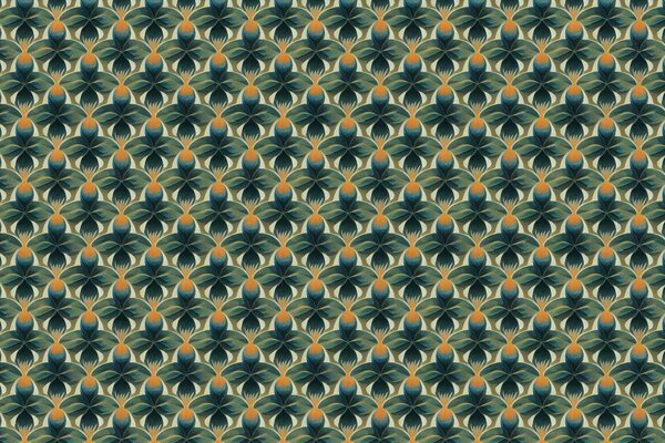 Bloemen behang Retro Style Flowers, groen, afwasbaar